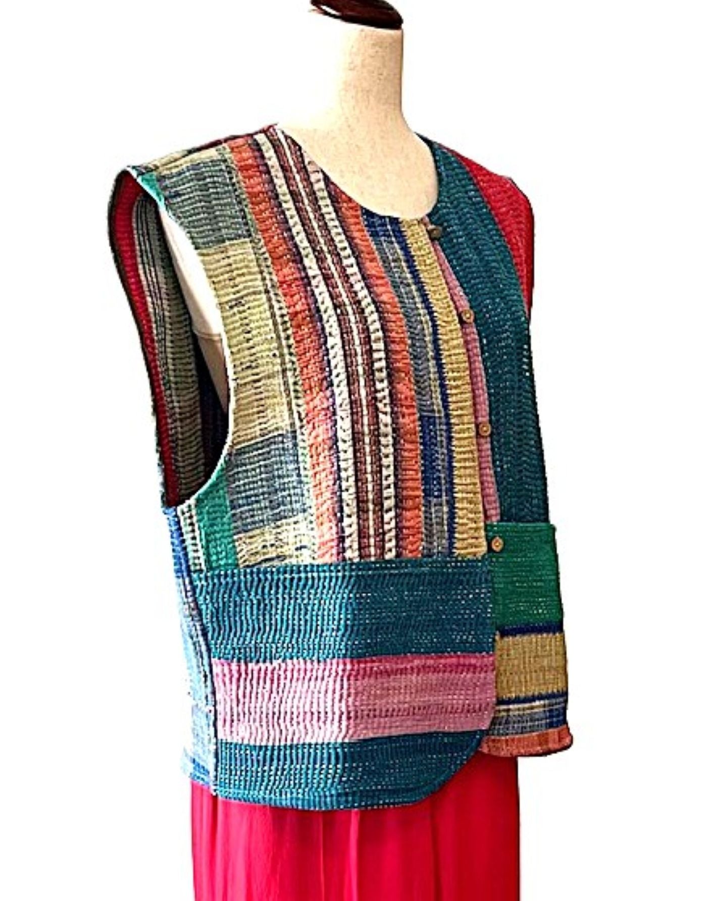Vest, Designer Waistcoat Is Handmade, Fully Reversible And Exceptional (Colorblock)