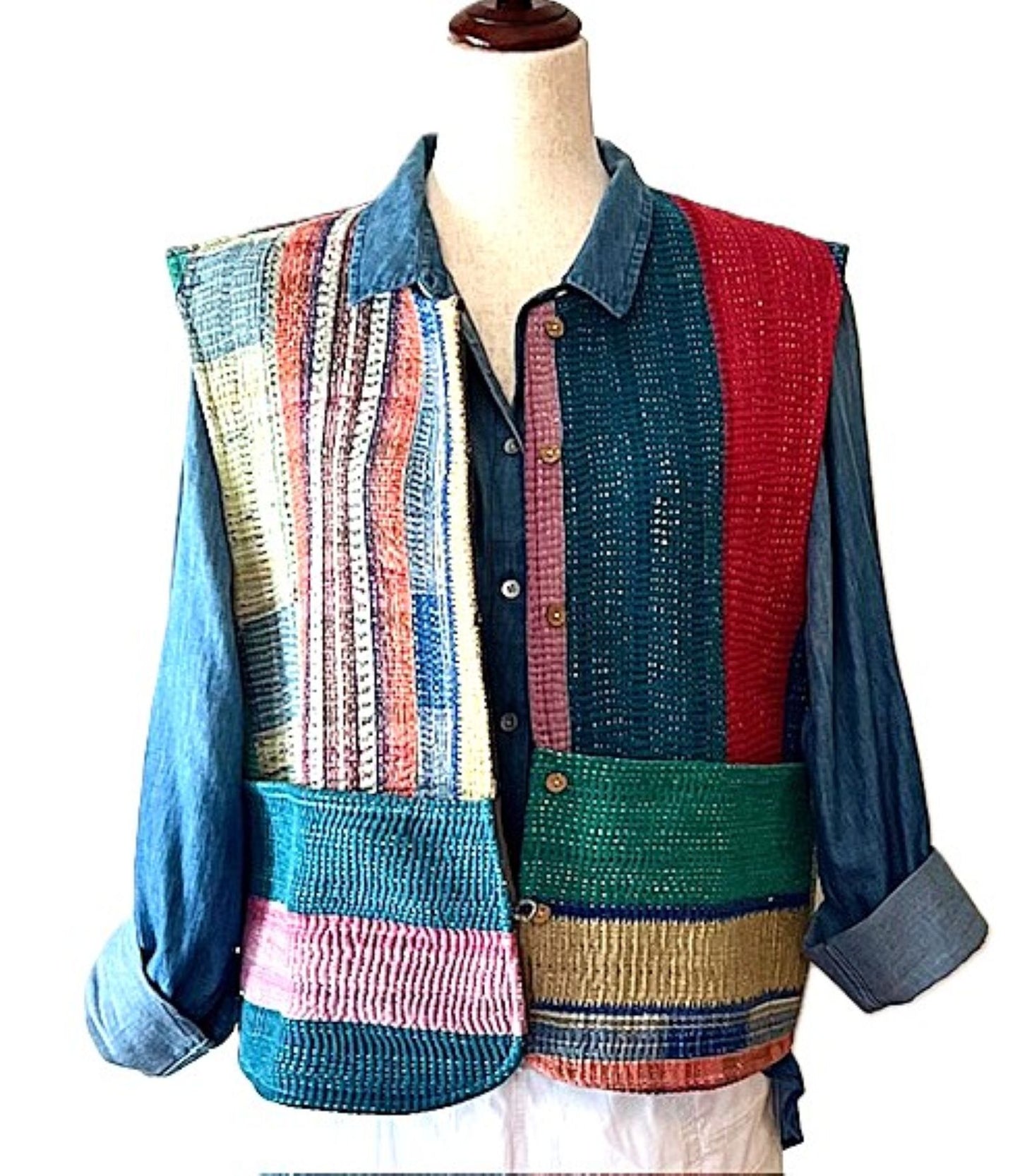Vest, Designer Waistcoat Is Handmade, Fully Reversible And Exceptional (Colorblock)