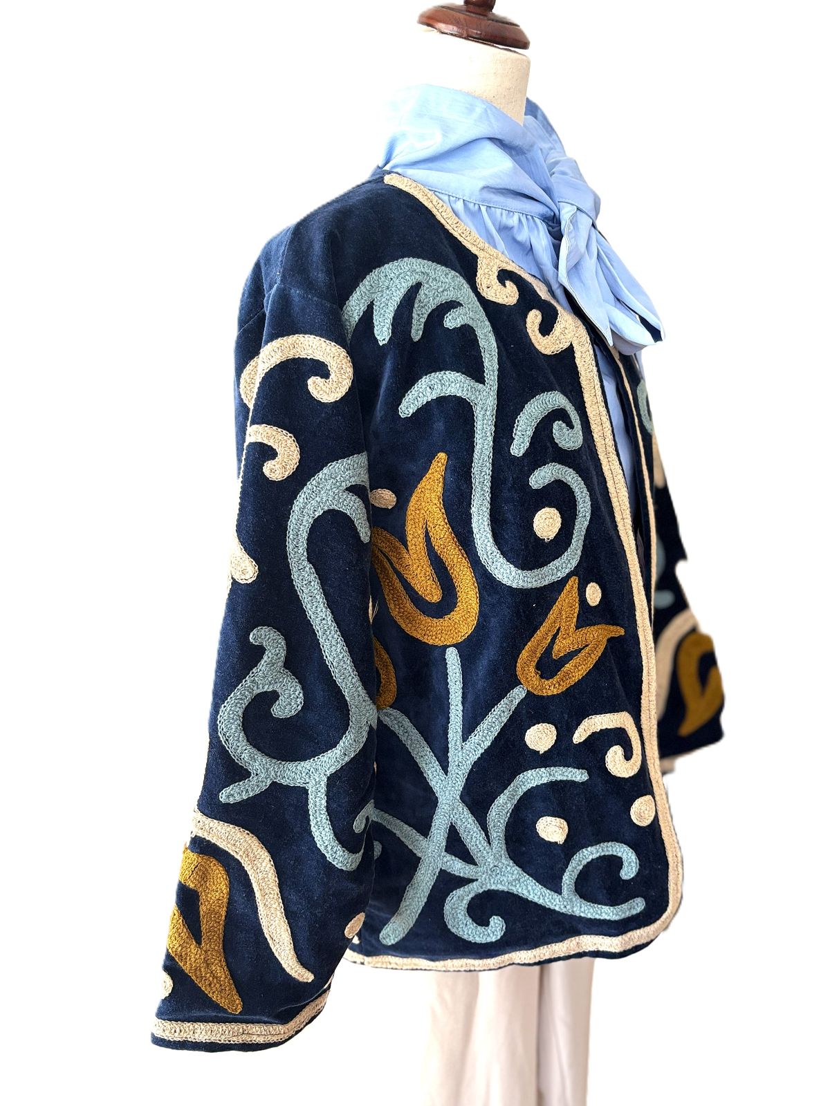 Jacket, Wearable Art, Hand Embroidered Abstract Pattern In Soft Tones.
