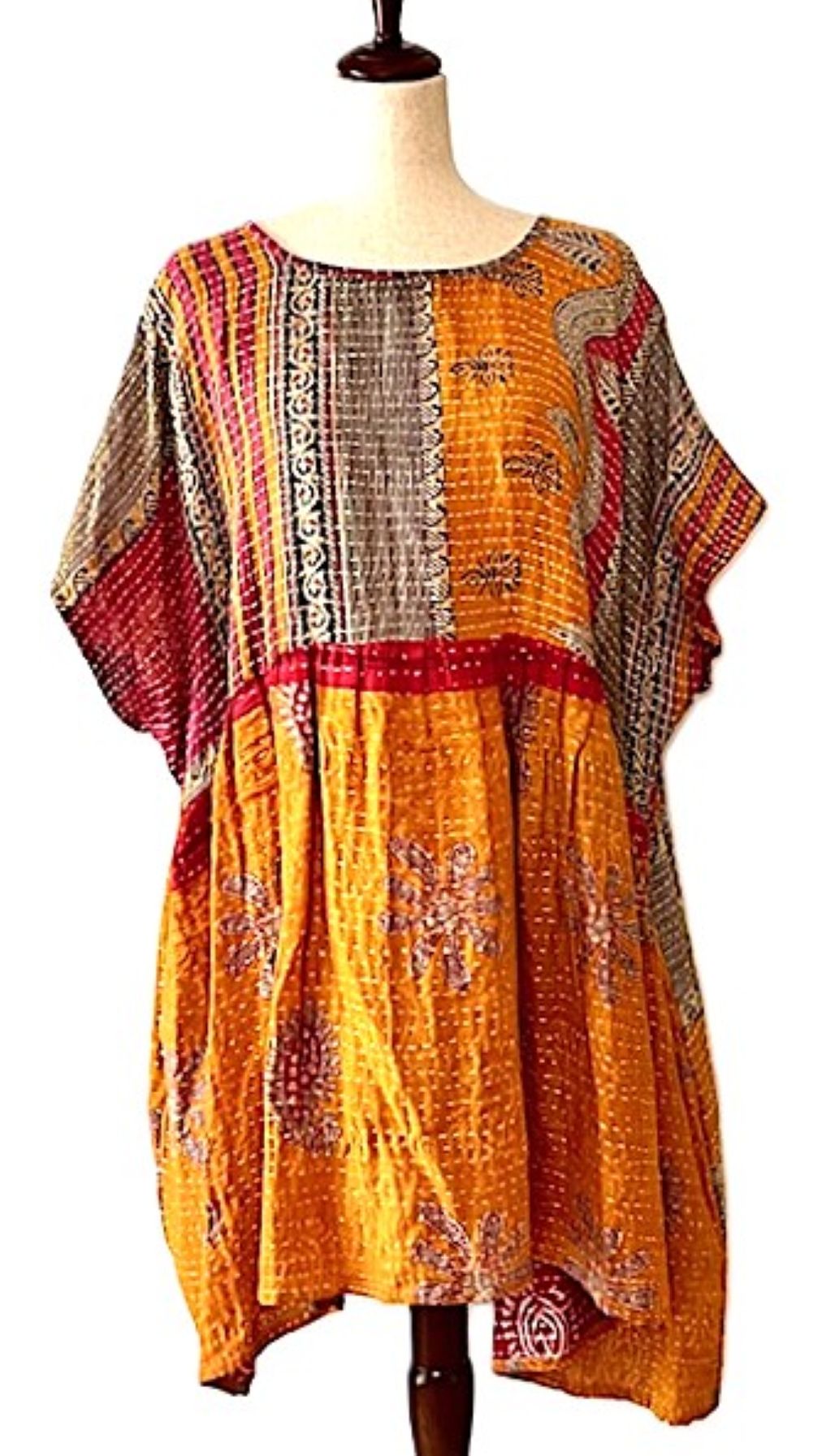 Kantha Bae Cotton Daydreamer Mini Dress (Gold)