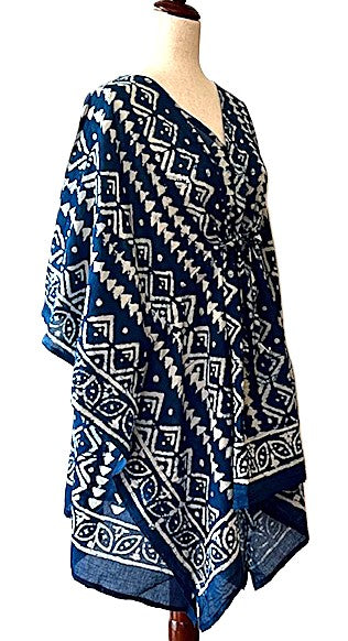 Short Handmade Caftan. Lounging, Beach or Pool Perfect. (Indigo)