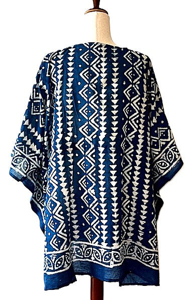 Short Handmade Caftan. Lounging, Beach or Pool Perfect. (Indigo)