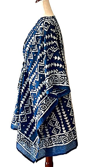 Short Handmade Caftan. Lounging, Beach or Pool Perfect. (Indigo)
