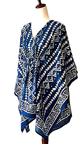 Short Handmade Caftan. Lounging, Beach or Pool Perfect. (Indigo)