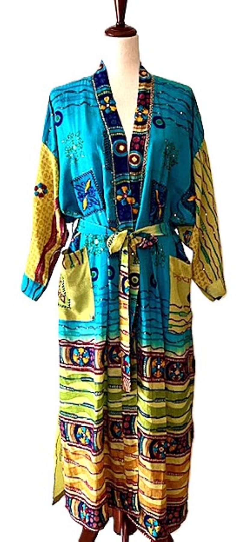 Signature Collection, Long Silk Kimono Duster. Dramatic Print.