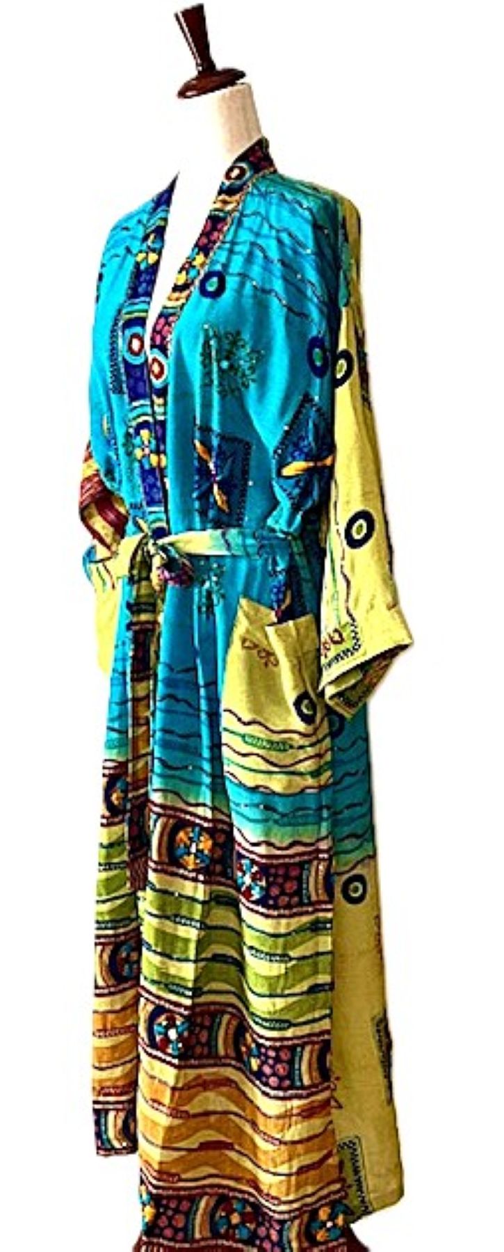 Signature Collection, Long Silk Kimono Duster. Dramatic Print.