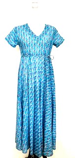Midi Block Print Cotton Dress Has An Element of Elegance (Aqua)