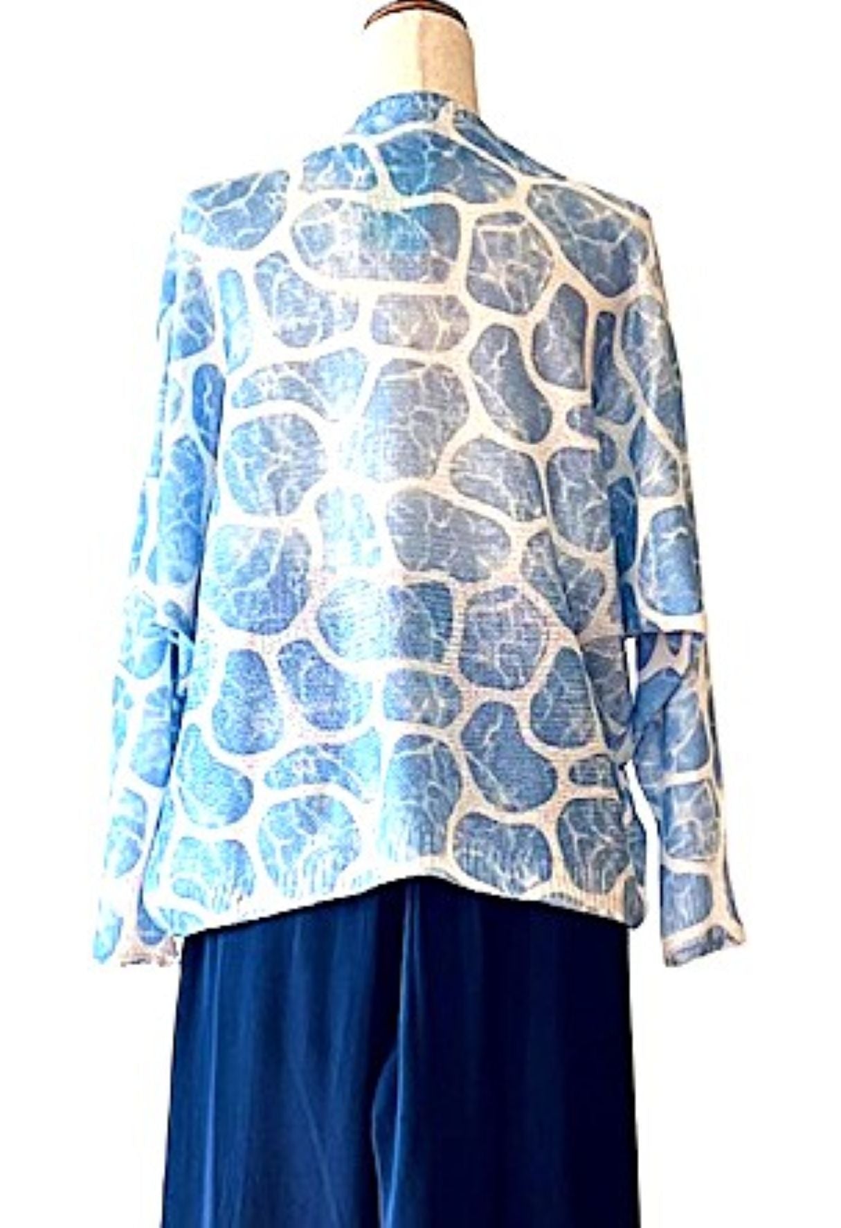 Italian Knit Sweater, Soft Abstract Print In Aqua.