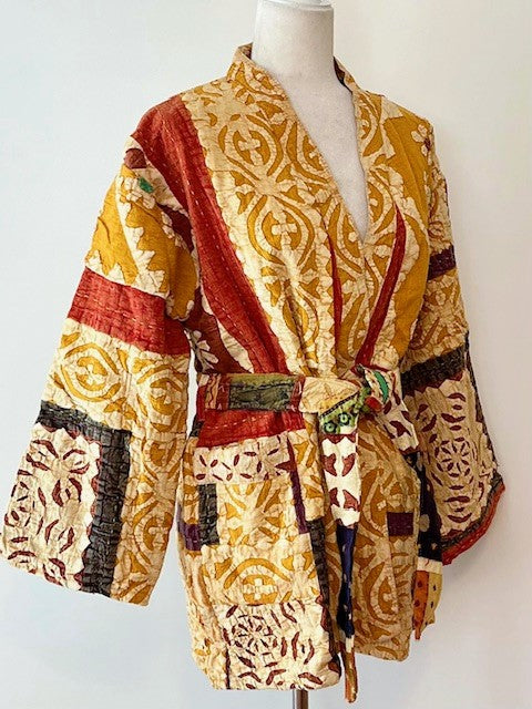 Artisan Cutwork Cotton Kantha Long Sleeve Jacket (Gold)