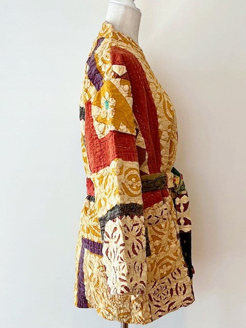 Artisan Cutwork Cotton Kantha Long Sleeve Jacket (Gold)