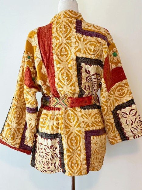 Artisan Cutwork Cotton Kantha Long Sleeve Jacket (Gold)