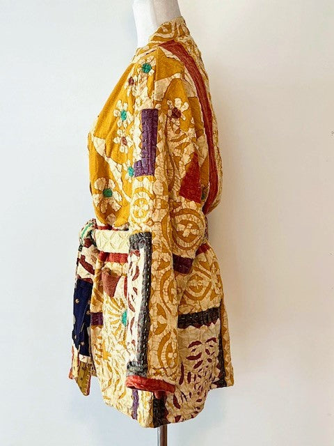 Artisan Cutwork Cotton Kantha Long Sleeve Jacket (Gold)