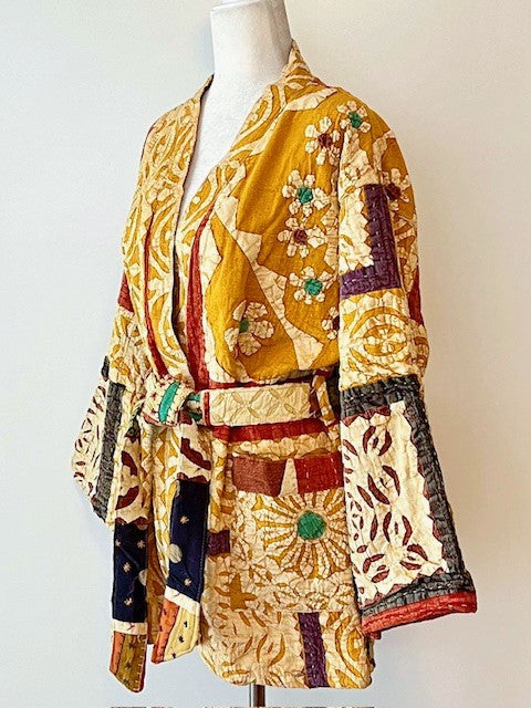 Artisan Cutwork Cotton Kantha Long Sleeve Jacket (Gold)