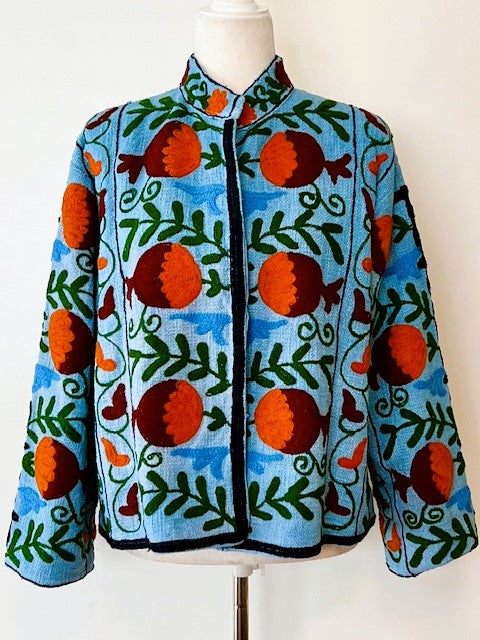 Wearable Art In This Hand Embroidered Short Jacket. (Royal)
