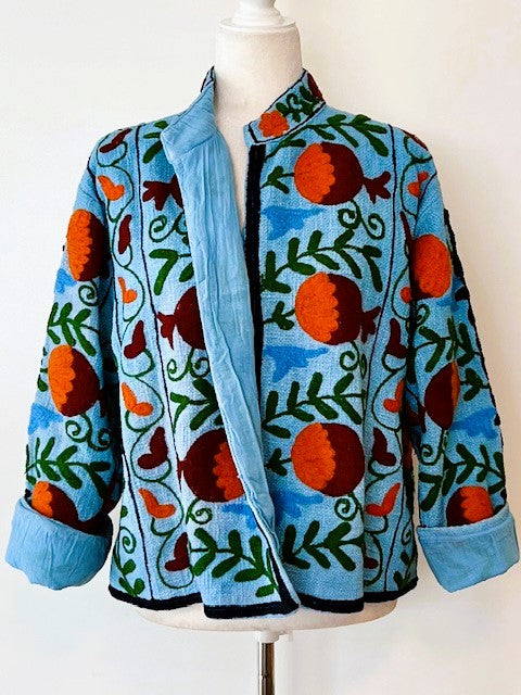 Wearable Art In This Hand Embroidered Short Jacket. (Royal)