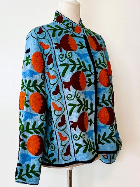 Wearable Art In This Hand Embroidered Short Jacket. (Royal)
