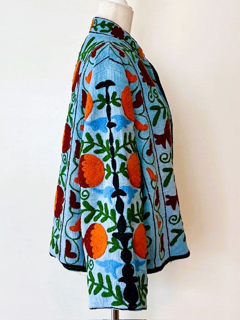 Wearable Art In This Hand Embroidered Short Jacket. (Royal)