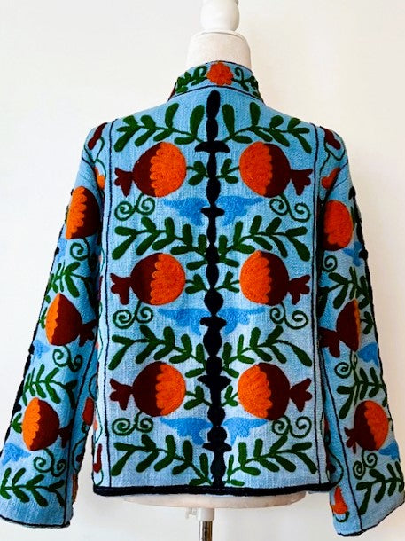 Wearable Art In This Hand Embroidered Short Jacket. (Royal)
