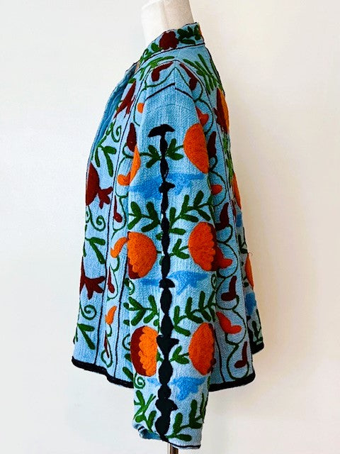 Wearable Art In This Hand Embroidered Short Jacket. (Royal)