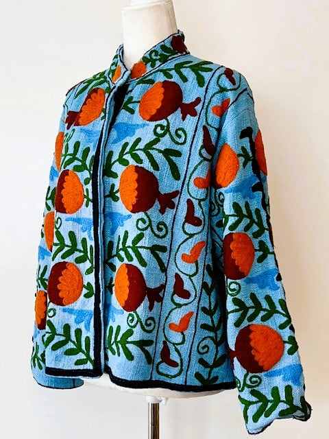 Wearable Art In This Hand Embroidered Short Jacket. (Royal)