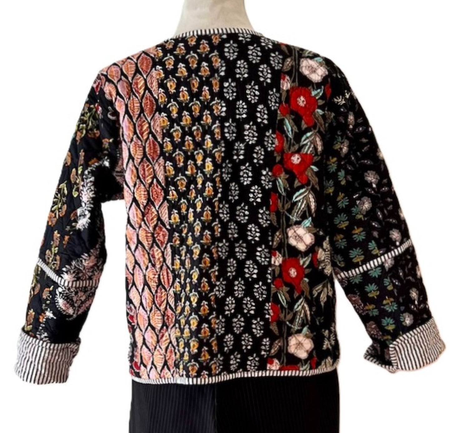 Luxe Reversible Cotton Quilted Womens Jacket With Stripe Piping (Black)