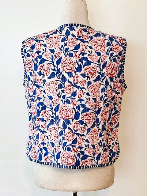 Designer Handmade Patchwork Vest In Navy. Fully Reversible Stripe.