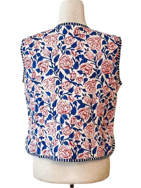 Designer Handmade Patchwork Vest In Navy. Fully Reversible Stripe.
