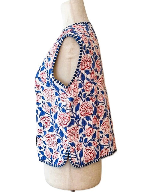 Designer Handmade Patchwork Vest In Navy. Fully Reversible Stripe.
