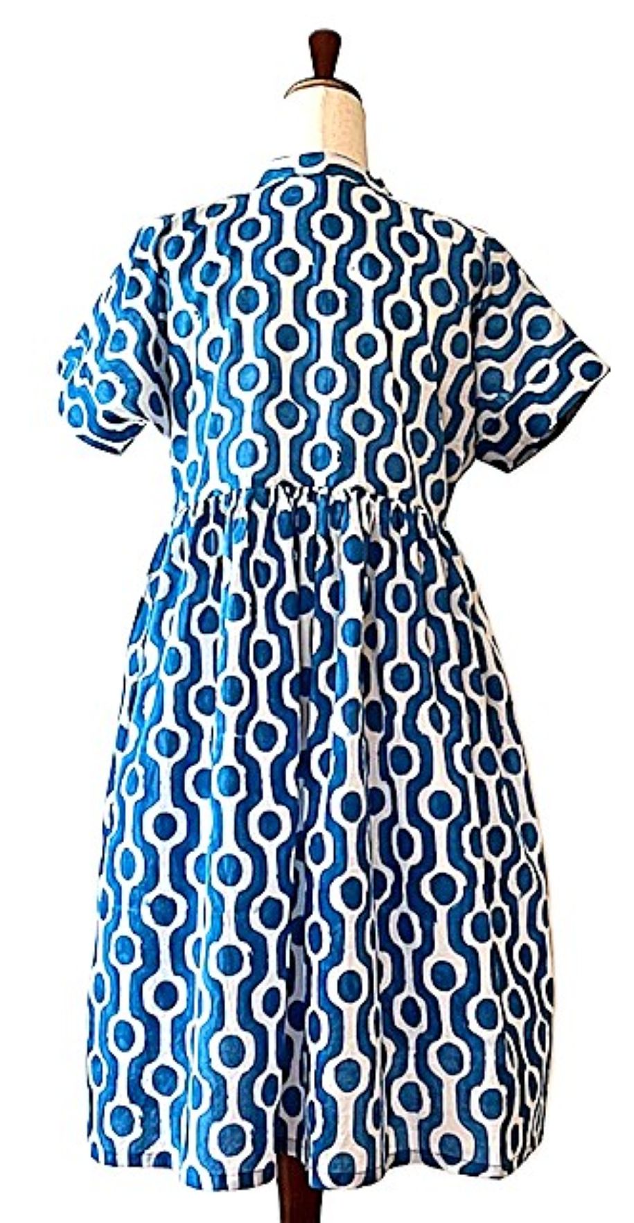 Dresses: Flattering Easy Basic Block Print Cotton Short (Blue)
