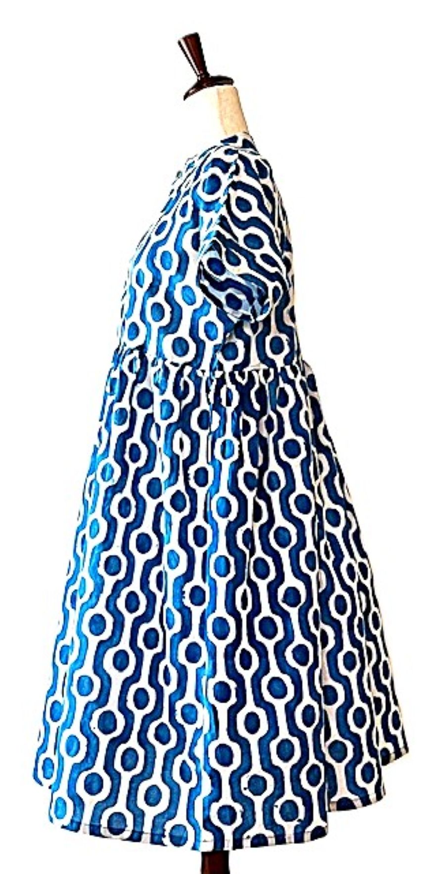 Dresses: Flattering Easy Basic Block Print Cotton Short (Blue)
