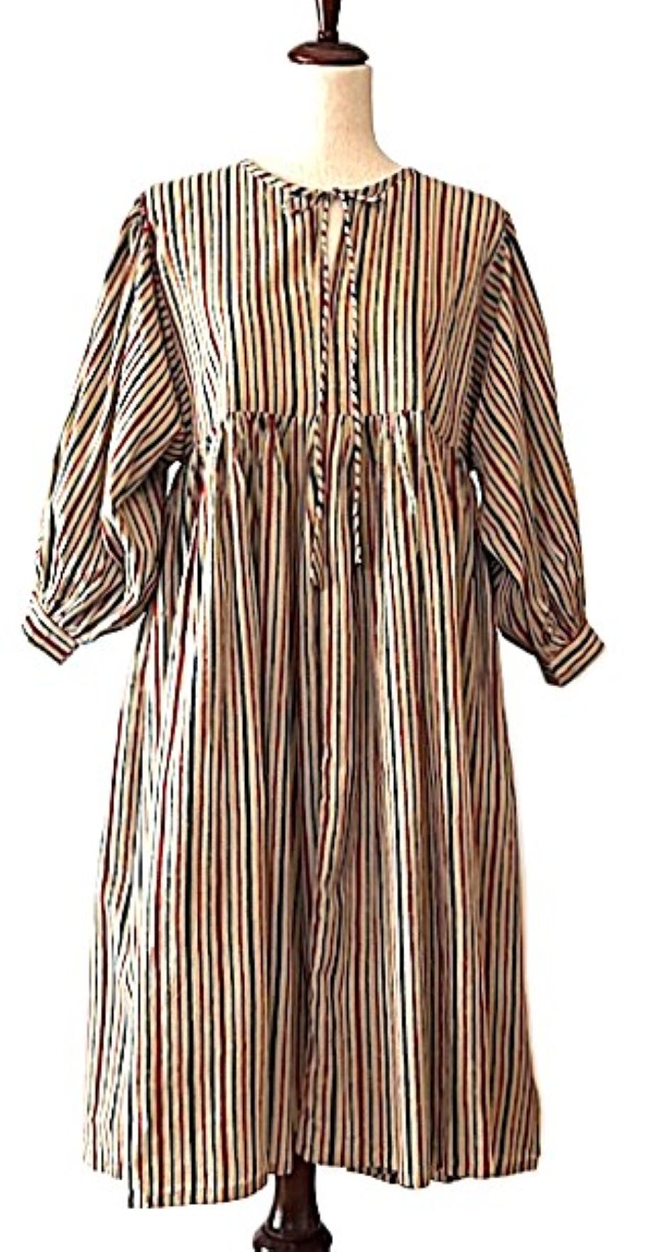 Dresses: Smart Striped Cotton Handblock Midi. Seasonless.