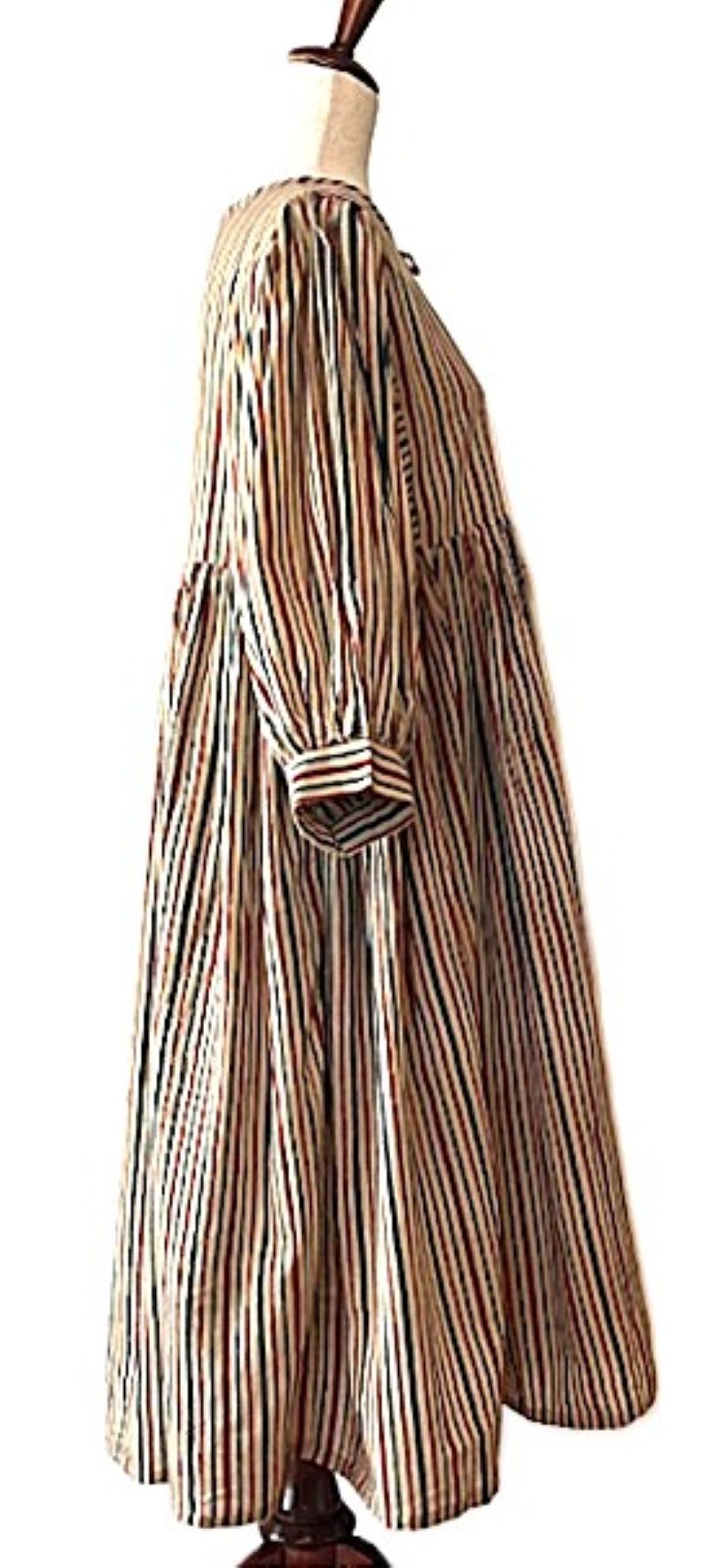 Dresses: Smart Striped Cotton Handblock Midi. Seasonless.
