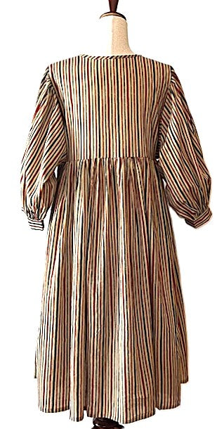 Dresses: Smart Striped Cotton Handblock Midi. Seasonless.