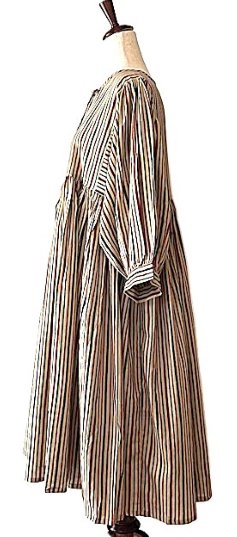 Dresses: Smart Striped Cotton Handblock Midi. Seasonless.