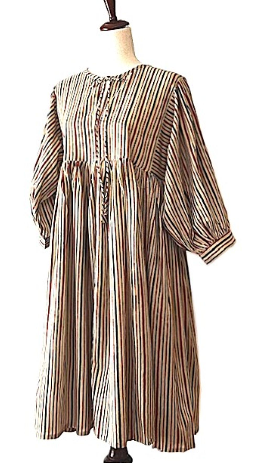 Dresses: Smart Striped Cotton Handblock Midi. Seasonless.