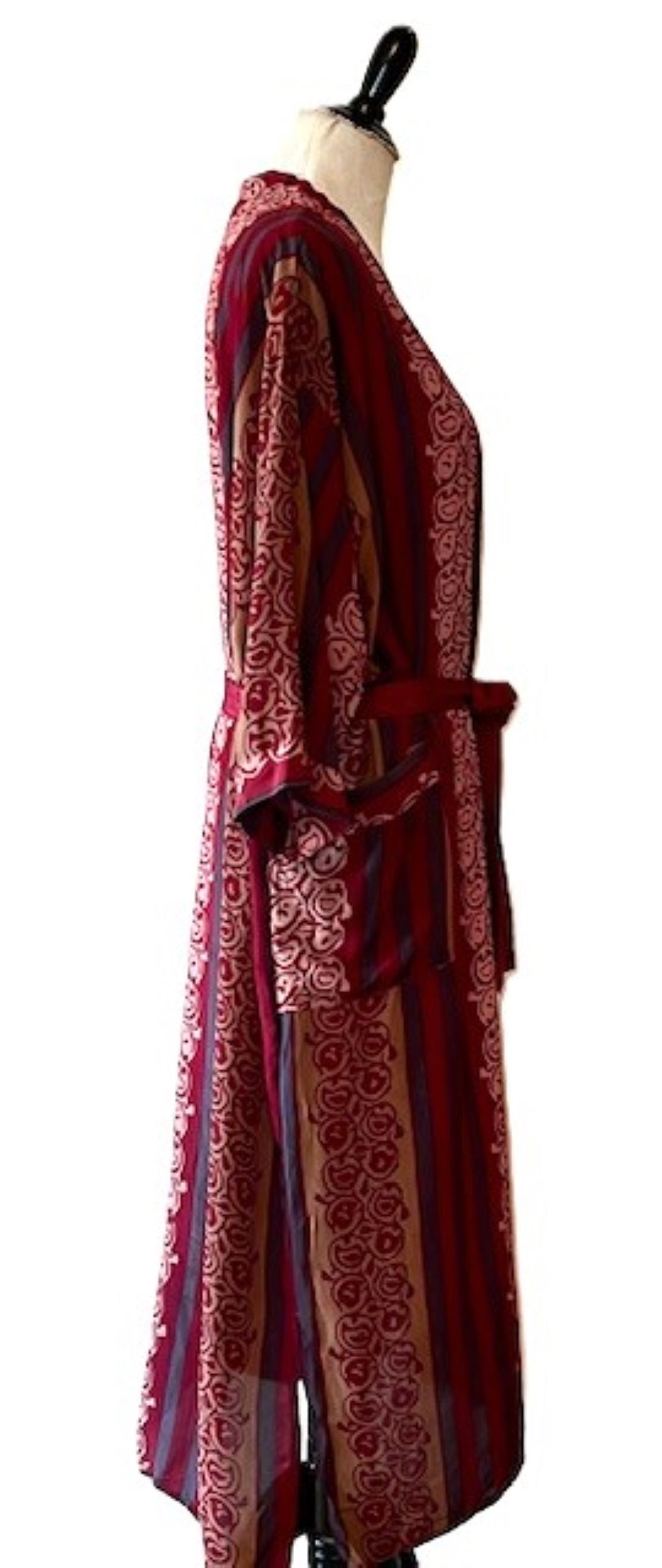 Luxury Silk Kimono Duster: Cranberry Print