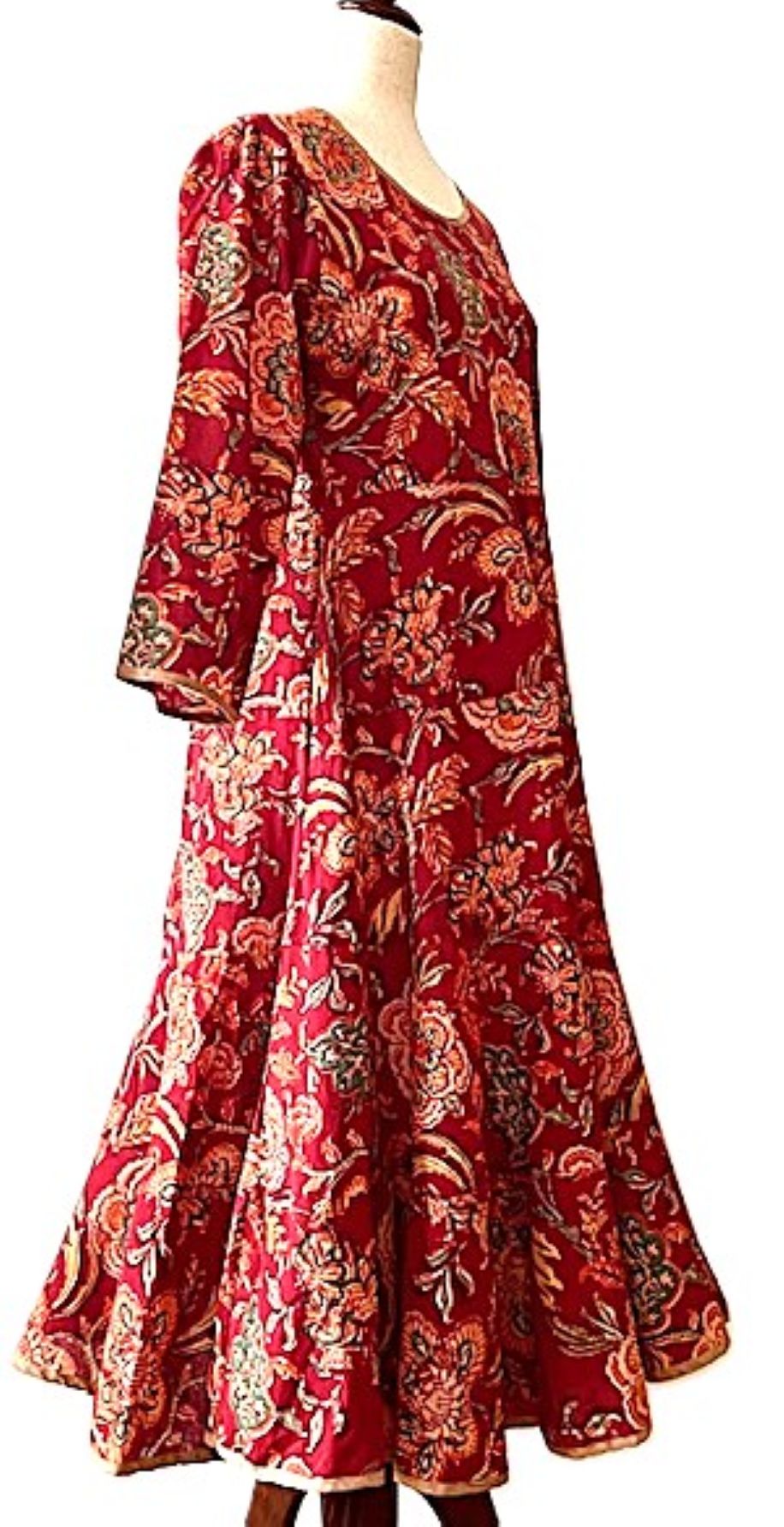 Dresses: Midi Block Print Floral Cotton Is Smart and Tailored (Red)