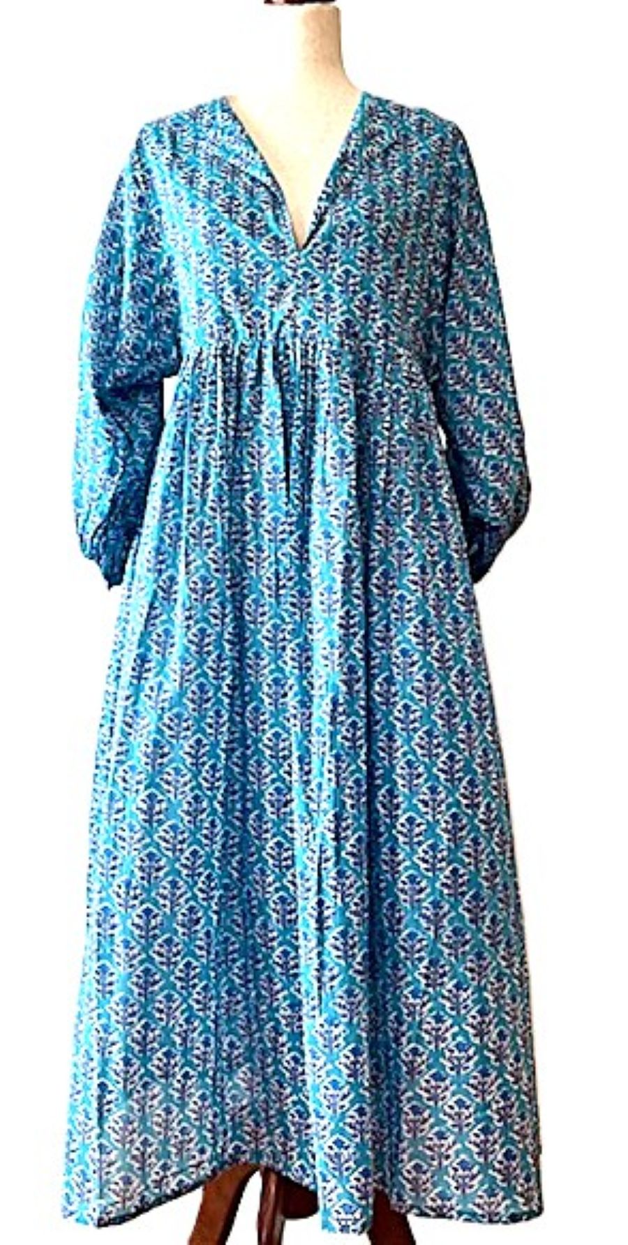 Dresses: Midi Turquoise Block Print Cotton Is So Appealing