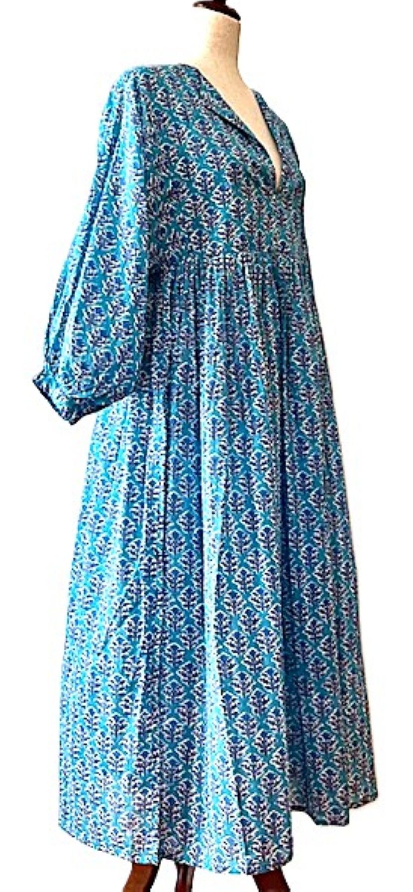 Dresses: Midi Turquoise Block Print Cotton Is So Appealing