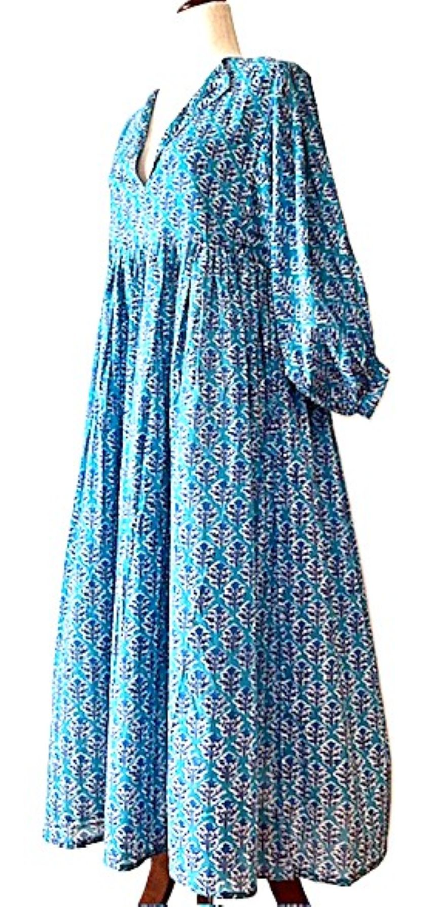 Dresses: Midi Turquoise Block Print Cotton Is So Appealing