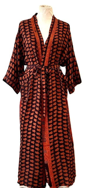 Top of the Line Silk Kimono Duster, Dramatic Geometric Print With Back Full Panel Border