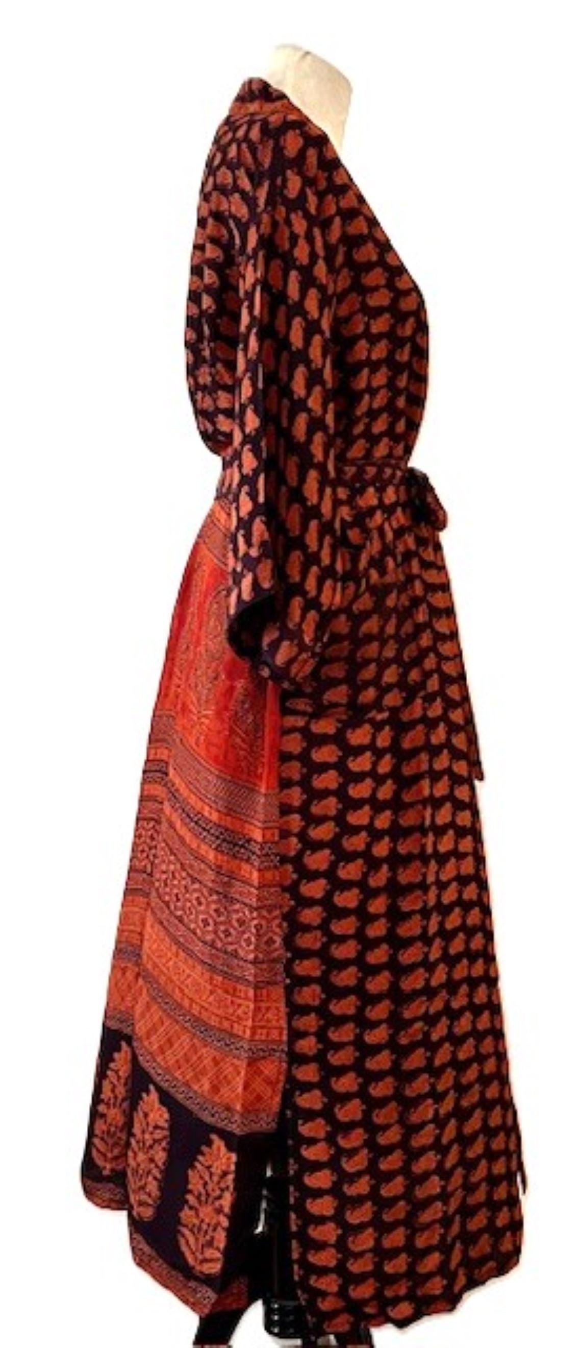 Top of the Line Silk Kimono Duster, Dramatic Geometric Print With Back Full Panel Border