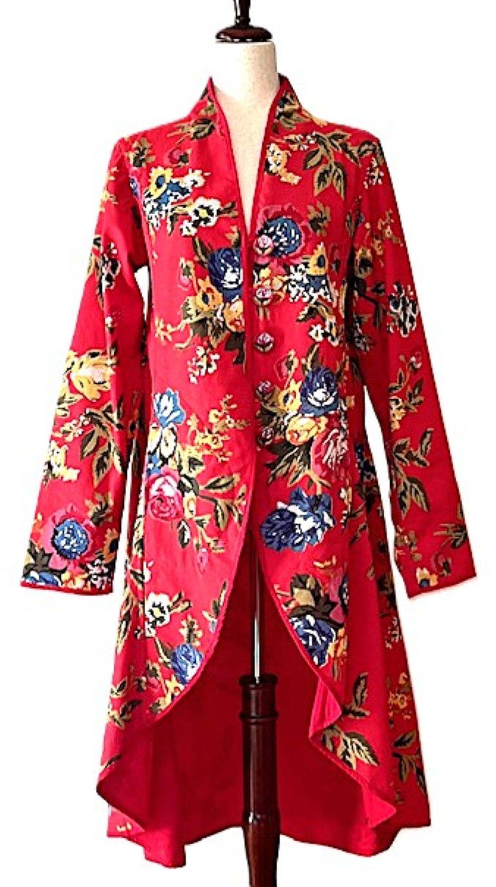 Jackets, Fully Lined Tulip Cut Designer Waist Coat (Red Floral)