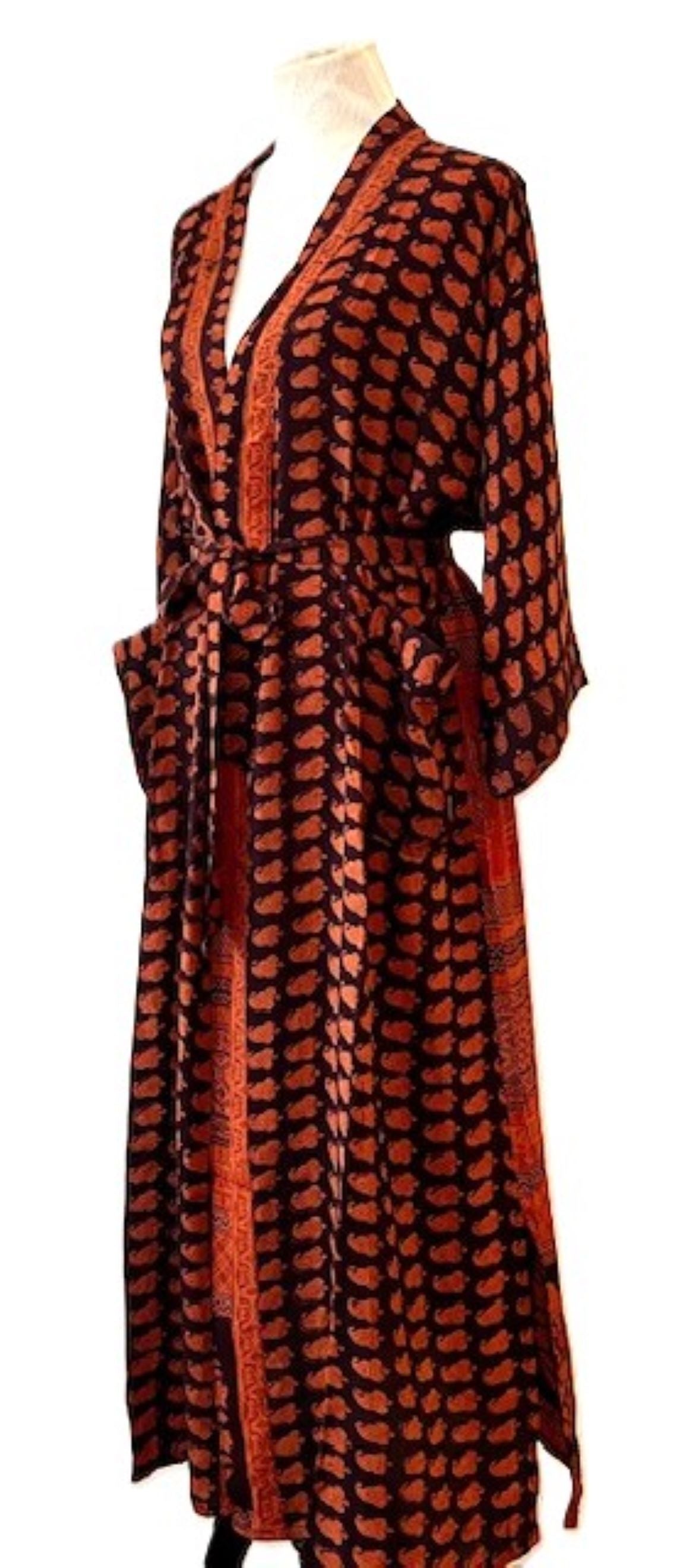 Top of the Line Silk Kimono Duster, Dramatic Geometric Print With Back Full Panel Border