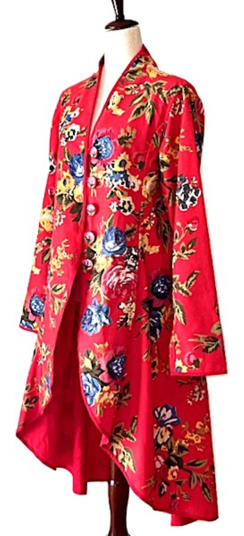 Jackets, Fully Lined Tulip Cut Designer Waist Coat (Red Floral)