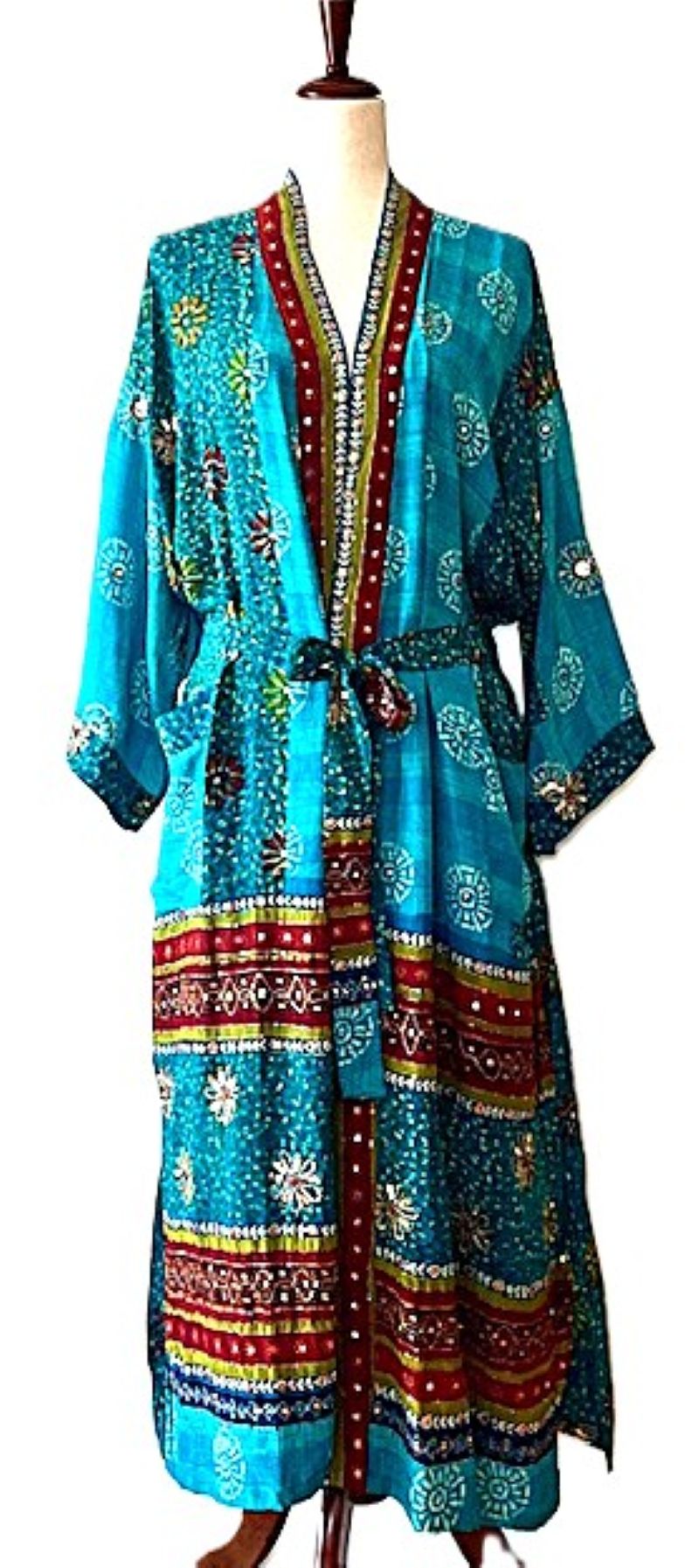 Kimonos, Long Silk Duster With Specialty Treatment. (Turquoise)