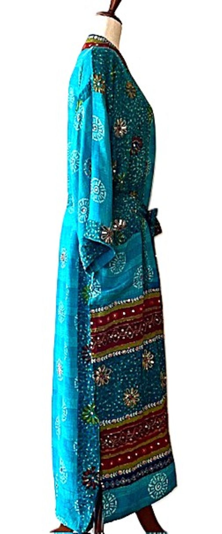 Kimonos, Long Silk Duster With Specialty Treatment. (Turquoise)
