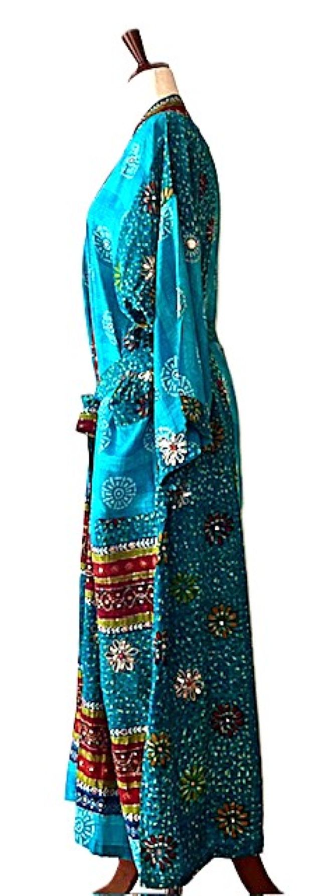 Kimonos, Long Silk Duster With Specialty Treatment. (Turquoise)