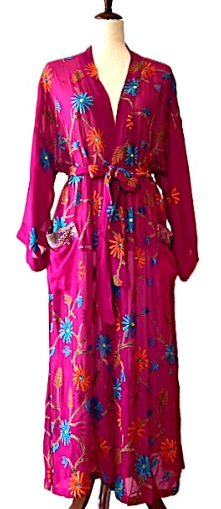 Kimonos, Long Silk Duster With Specialty Treatment. (Chartreuse)