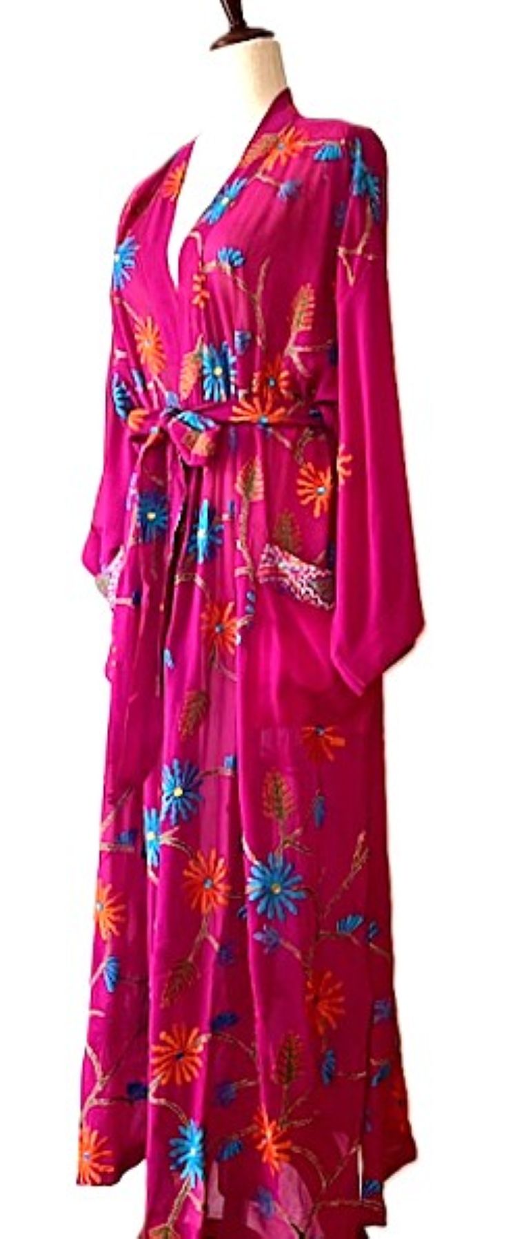 Kimonos, Long Silk Duster With Specialty Treatment. (Chartreuse)